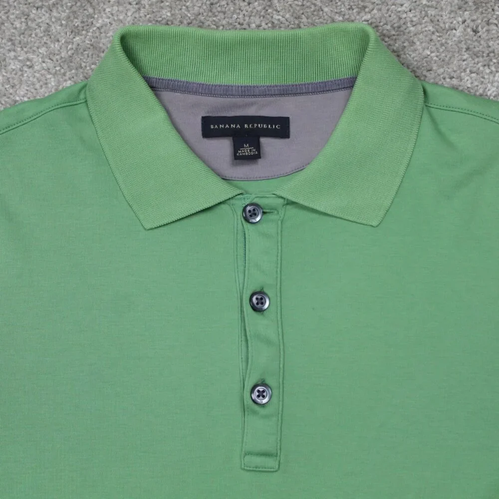 Banana Republic Polo Shirt Mens Medium Green 100% Cotton Short‎ Sleeve Pullover
